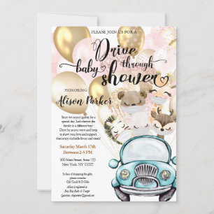 Drive By Baby Shower for GIRL Safari Friends Invitation