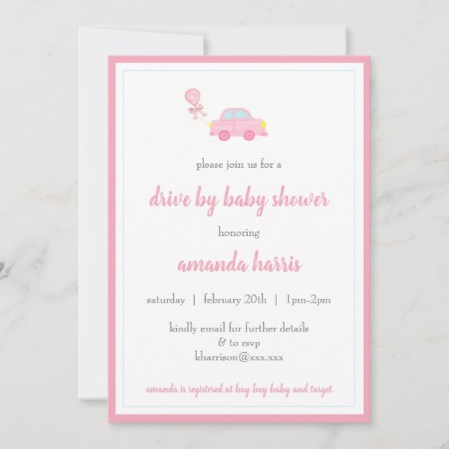 drive by baby shower girl invitation