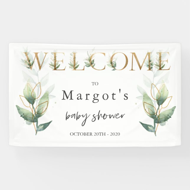 Drive By Baby Shower Greenery and Gold Banner (Horizontal)