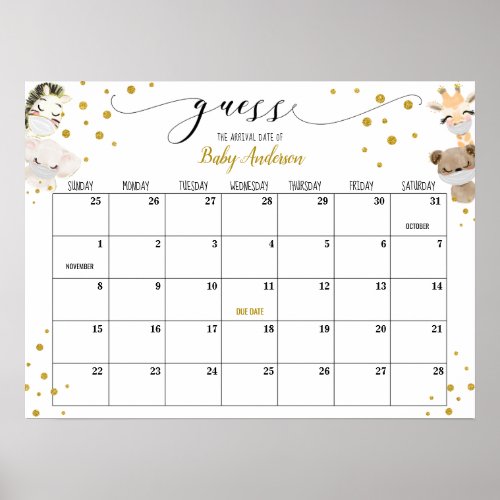 Drive_by Baby Shower Guess Due Date Calendar Poste Poster
