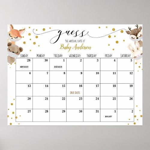 Drive_by Baby Shower Guess Due Date Calendar Poster