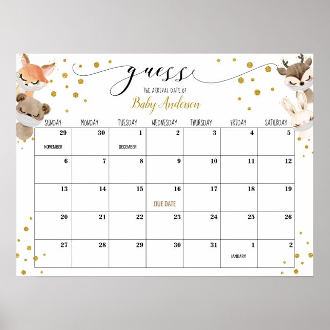 Drive-by Baby Shower Guess Due Date Calendar Poster (Front)