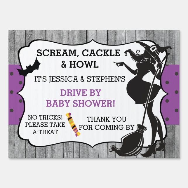Drive By Baby Shower Halloween Witch October Sign (Front)