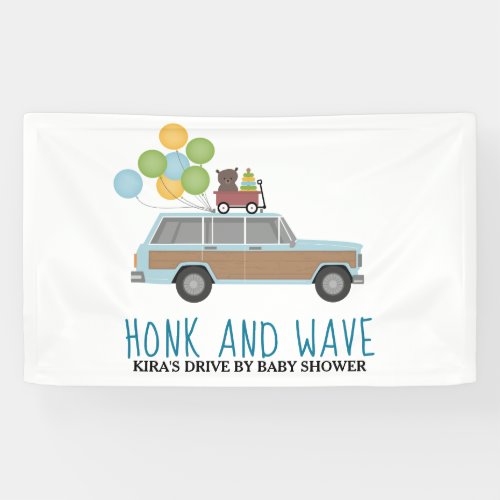 Drive By Baby Shower Honk  Wave Blue SUV Banner