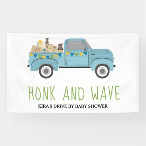 Drive By Baby Shower Honk  Wave Blue Truck Banner