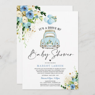 Drive By Baby Shower Invitation Blue Floral Shower