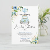 Drive By Baby Shower Invitation Blue Floral Shower (Standing Front)