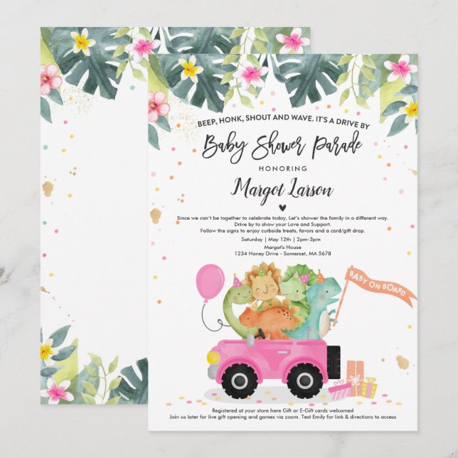Drive By Baby Shower Invitation Dinosaur Shower (Front/Back)