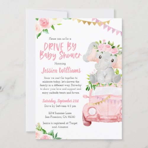 Drive By Baby Shower Invitation for Baby Girls
