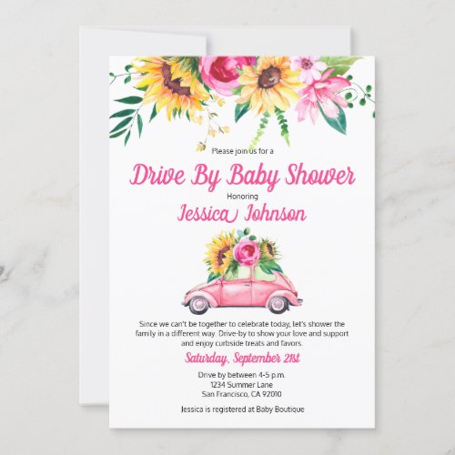 Drive By Baby Shower Invitation for Baby Girls