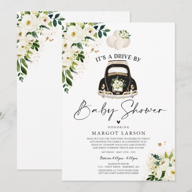 Drive By Baby Shower Invitation Gender Neutral (Front/Back)