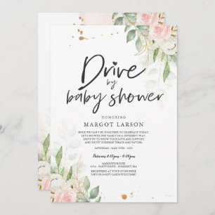 Drive By Baby Shower Invitation Greenery Pink Gold