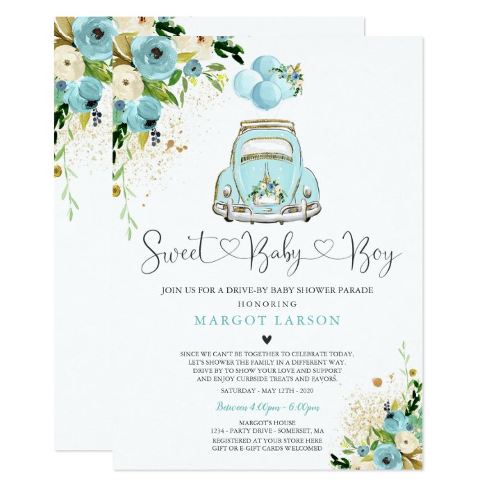 Drive By Baby Shower Invitation Mint Floral Shower