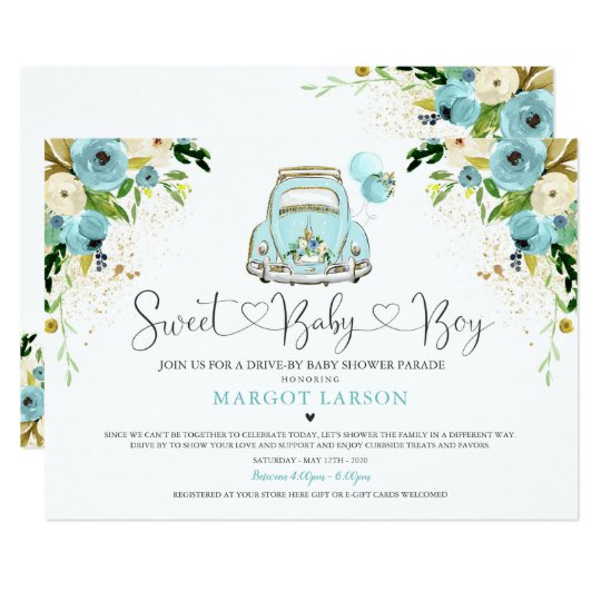 Drive By Baby Shower Invitation Mint Floral Shower