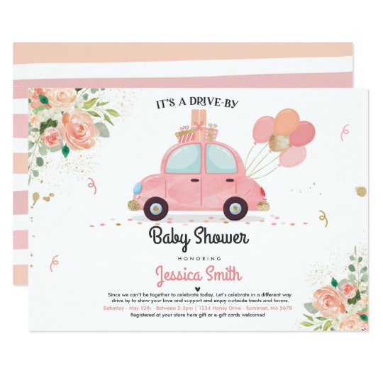 Drive By Baby Shower Invitation Pink Floral Shower