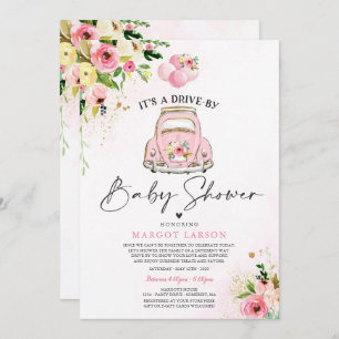 Drive By Baby Shower Invitation Pink Floral Shower