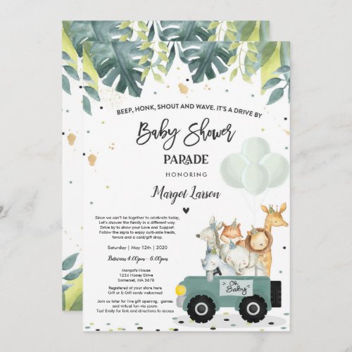 Drive By Baby Shower Invitation Safari Baby Shower