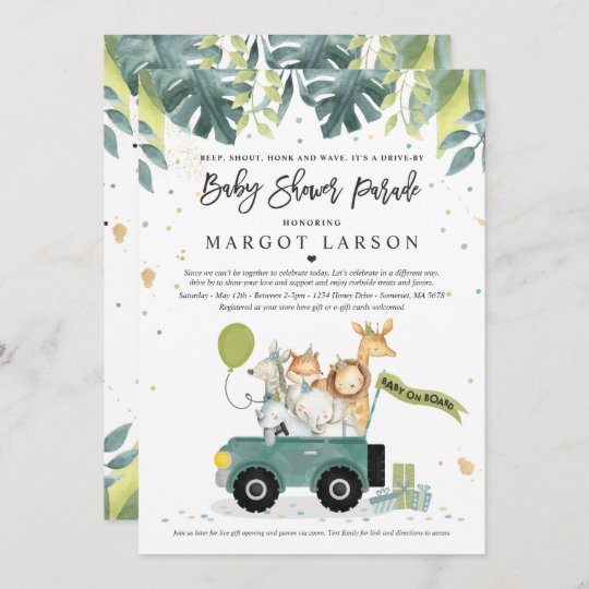 Download With Envelopes Parade Drive By Baby Shower Custom Printed 5x7 Safari Baby Shower Parade Invitation Long Distance Shower Paper Paper Party Supplies