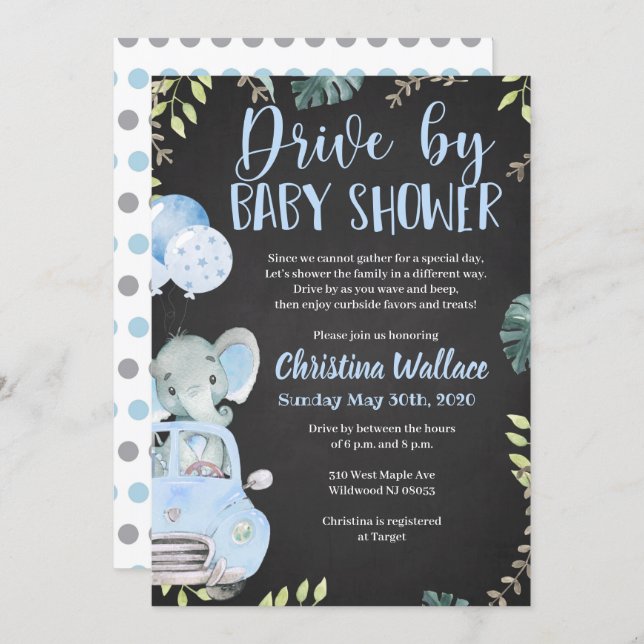 Drive by Baby Shower Invitations for Boys (Front/Back)