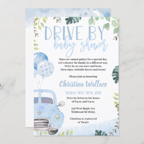 Drive By Baby Shower Invitations for Boys
