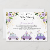 Drive By Baby Shower Lilac Gold Floral Baby Shower Invitation (Front)