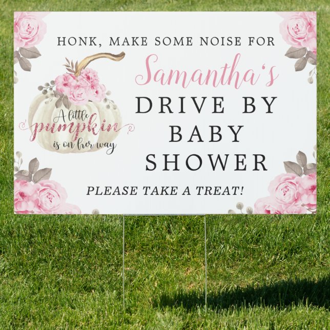 Drive-By Baby Shower Little Pumpkin Floral Sign (Insitu)