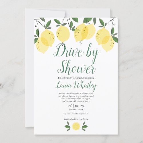 Drive By Baby Shower Modern Lemons  Invitation