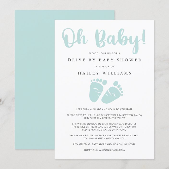 Drive By Baby Shower Oh Baby Baby Feet Mint Invitation