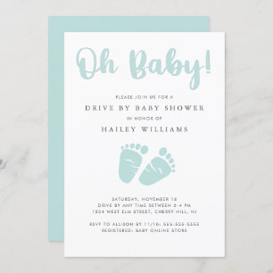 Drive By Baby Shower Oh Baby Baby Feet Mint Invitation