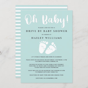 Drive By Baby Shower Oh Baby Baby Feet Mint White Invitation