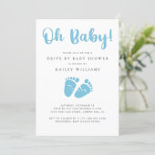 Drive By Baby Shower | Oh Baby Boy Blue Baby Feet Invitation (Standing Front)