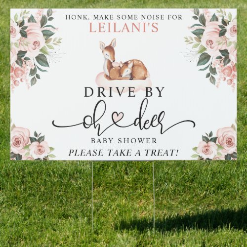 Drive_By Baby Shower Oh Deer Pink Floral Sign