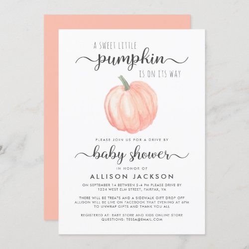 Drive By Baby Shower Orange Pumpkin Watercolor Invitation