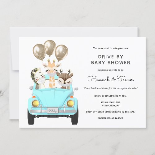 Drive By Baby Shower Parade Blue Car Invitation