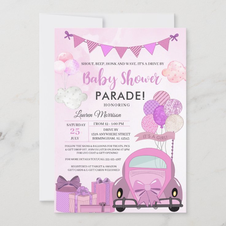 Drive By Baby Shower Parade Invitation Zazzle