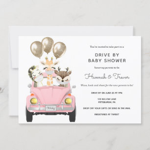 Drive By Baby Shower Parade Pink Car Invitation
