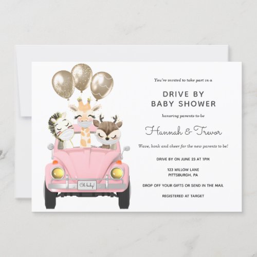 Drive By Baby Shower Parade Pink Car Invitation