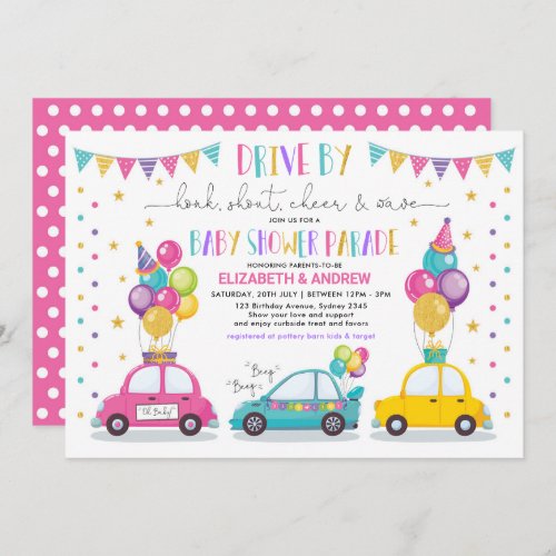 Drive By Baby Shower Party Parade Quarantine Girl Invitation