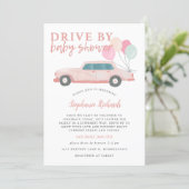 Drive By Baby Shower Pink Car Parade Invitation (Standing Front)