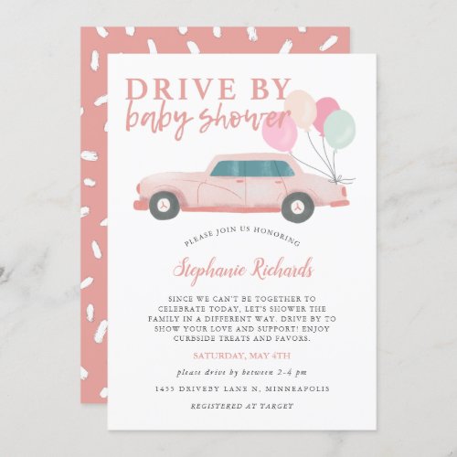 Drive By Baby Shower Pink Car Parade Invitation