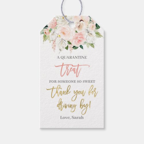 Drive by baby shower pink floral gift tags