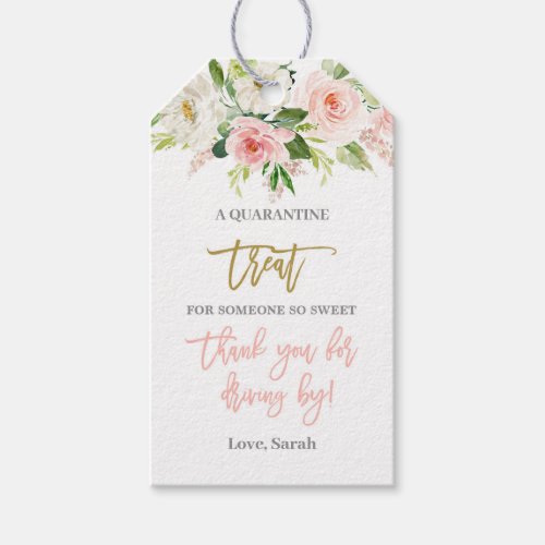 Drive by baby shower pink floral gift tags