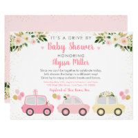 Drive By Baby Shower Pink Floral Invitation