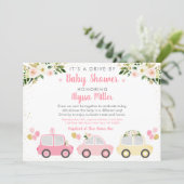 Drive By Baby Shower Pink Floral Invitation (Standing Front)