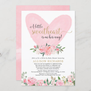 Drive-by baby shower pink gold Valentines Day girl Invitation