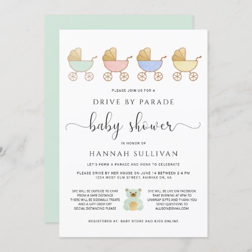 Drive By Baby Shower  Retro Carriages Parade Invitation