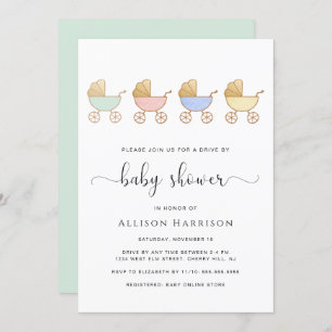 Drive By Baby Shower Retro Carriages Parade Invitation