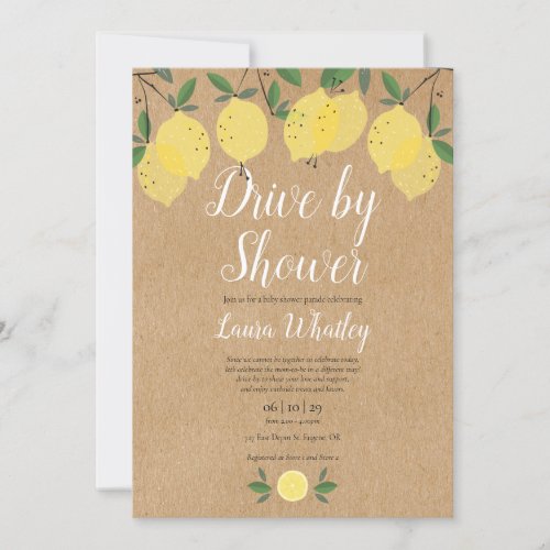 Drive By Baby Shower Rustic Lemons Invitation