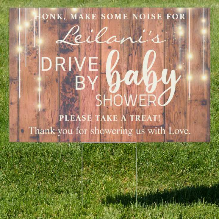 DriveBy Baby Shower Rustic Wood Yard Sign Zazzle