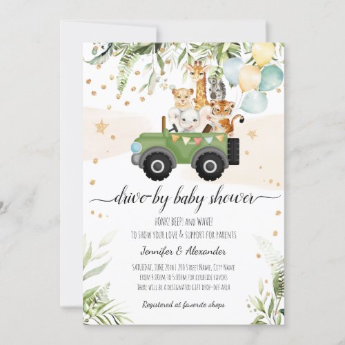 Drive by Baby Shower Safari Animal Social DIstance Invitation